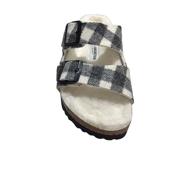 Birkenstock Arizona Wool Plaid Sherling Shoe Black White Size 40 RIGHT SHOE ONLY - Picture 3 of 7